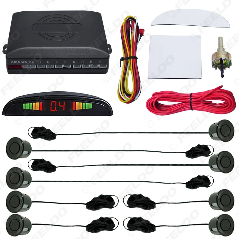 

FEELDO 1Set Auto 8-sensor Reversing Parking Aid Radar Backup Parking Sensor With LED Display Monitor Kit