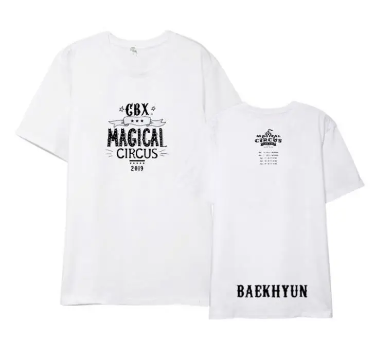 Kpop exo cbx concert same member name printing white t shirt for summer unisex L o neck short sleeve t-shirt | Женская одежда