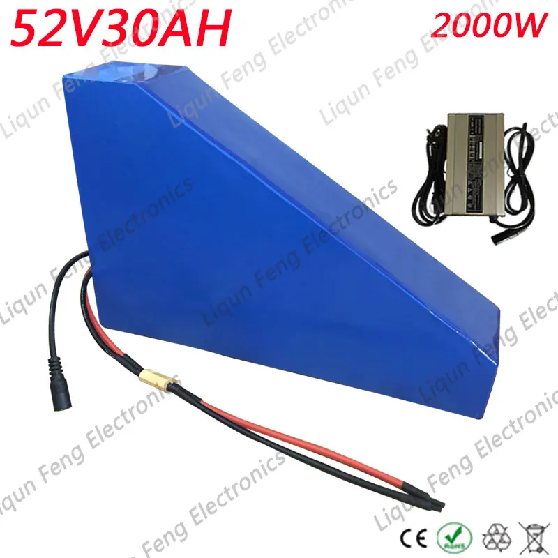52V 30AH Электрический велосипед литиевая батарея 2000W 31AH треугольная использовать LG