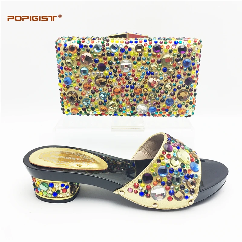 Свадебные женские Обувь и сумка в комплекте с блестящими стразами африканском