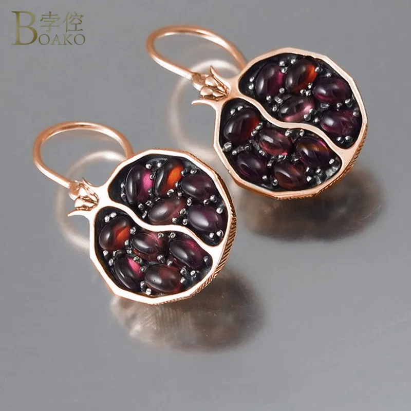 Rose Gold Красные гранат серьги в форме граната серьги висячие серьги в форме капли для женщин Свадебные украшения Этнические корейские Pendientes - Окраска металла: Rose Gold