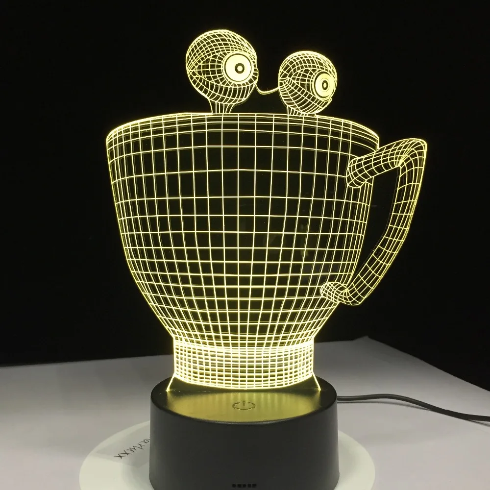 Мультфильм чашки 3D светодиодный светильник Новинка визуальный Декор Настольная