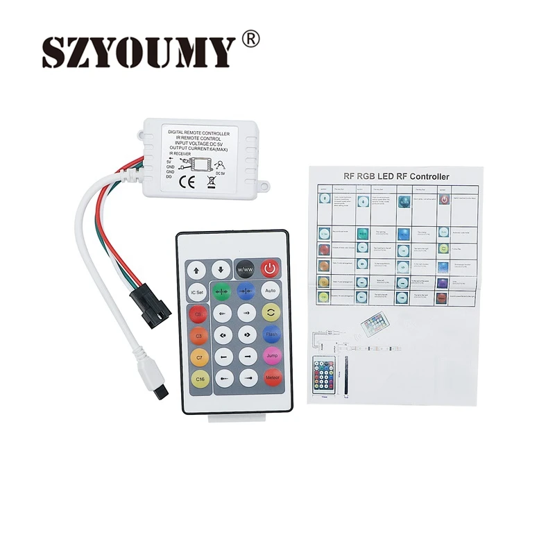 SZYOUMY 24 ключа постоянного тока 5 В WS2801 ИК инфракрасный светодиодный пульт