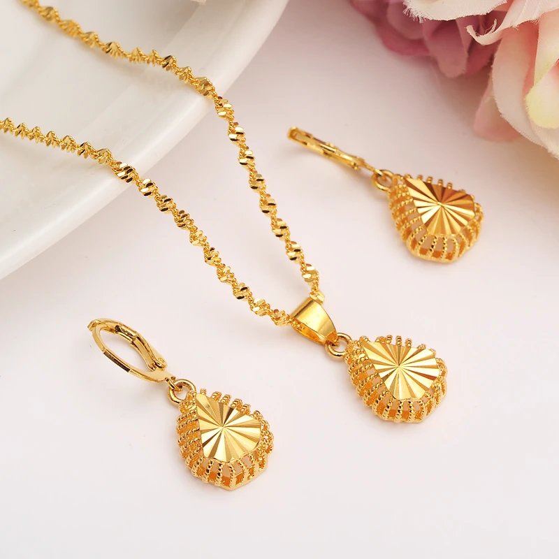 Комплект из колье и серёг с подвеской в виде капли воды|gold set jewelry|ethiopian goldgold |