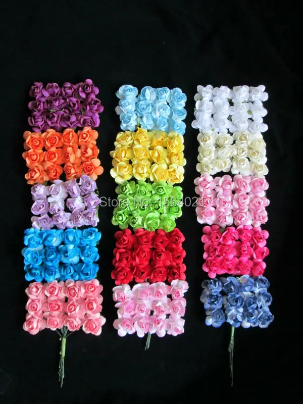 Хорошее качество 2 см маленькие бумажные цветы шелковицы букеты розы Букет 144