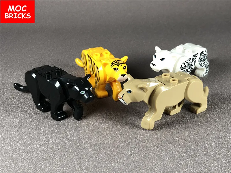 Поштучная продажа кубики MOC DIY фигурки животных леопард лев тигр аксессуары