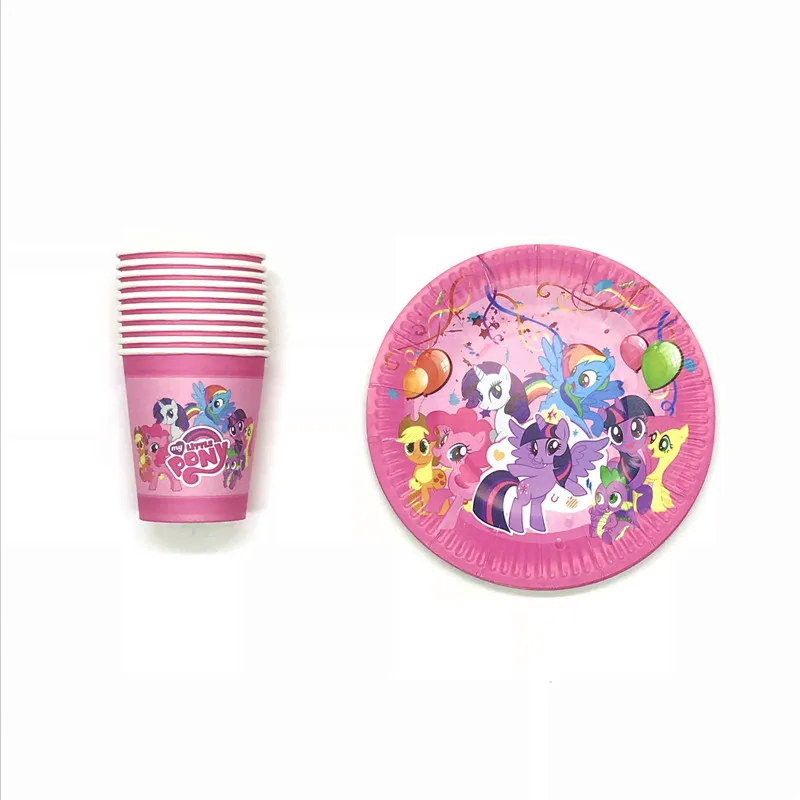 Тема My Little Pony, 41 шт./лот, одноразовые украшения для дня рождения, принадлежности для детского душа, посуда, кружки, тарелки, салфетки, скатерть