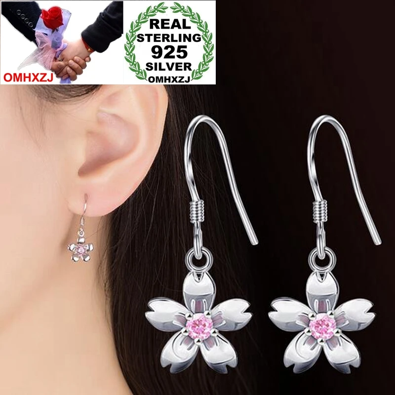 OMHXZJ оптовая продажа ювелирных изделий Прекрасные Простые Модные серьги Джокер звезда для женщин подарок цветение вишни Стерлинговое Серебро 925 пробы висячие серьги YS228