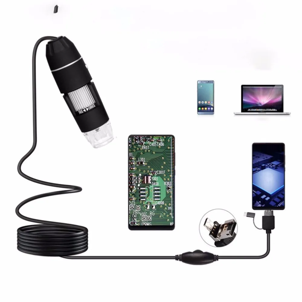 Portable USB Digital Microscope 1000X Electron with 8 LED Light Desk Loupe Long Distance Zoom | Инструменты