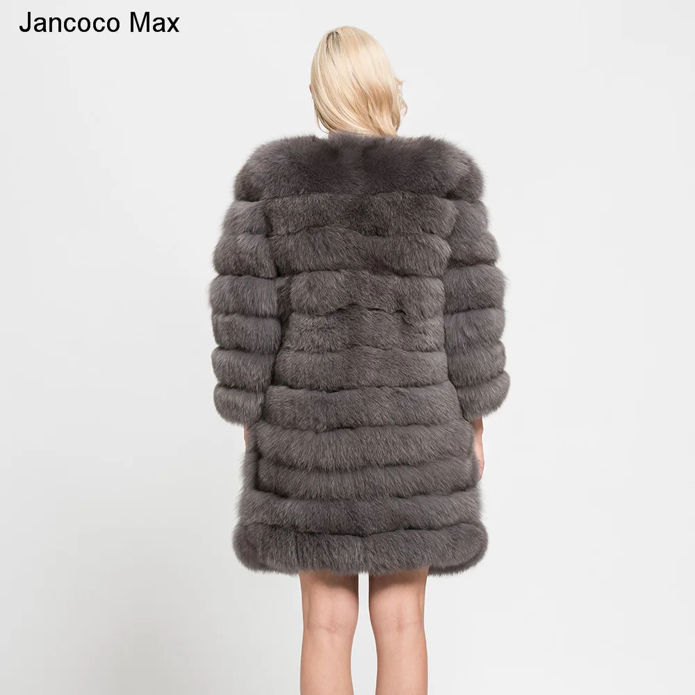 Jancoco Max 11 строк зимние теплые длинные пальто из натурального Лисьего меха женская верхняя одежда высокого качества натуральная Меховая куртка Верхняя одежда S7169