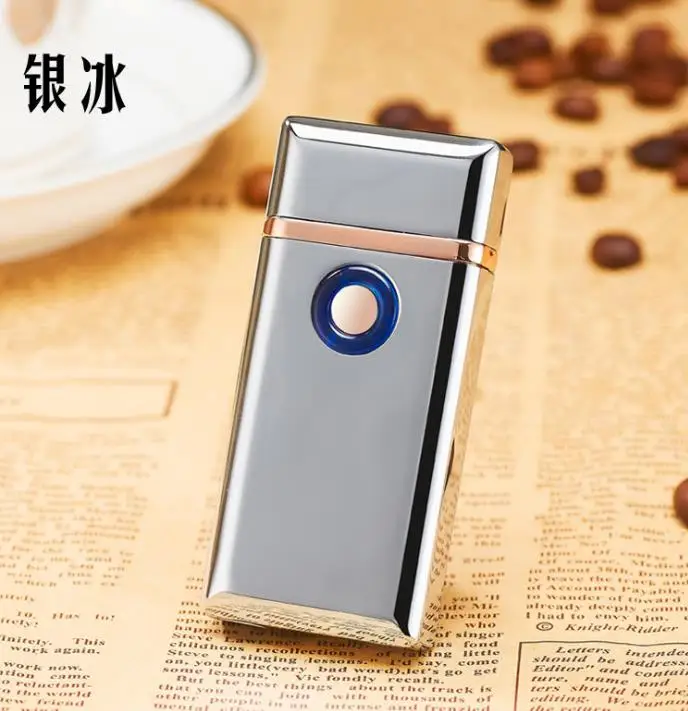 Silver Газовая электрическая зажигалка с двойным использованием, USB фонарь, струйная зажигалка, электрическая зажигалка, Бутан, многоразовая газовая зажигалка, бесплатный лазерный логотип - Цвет: Silver