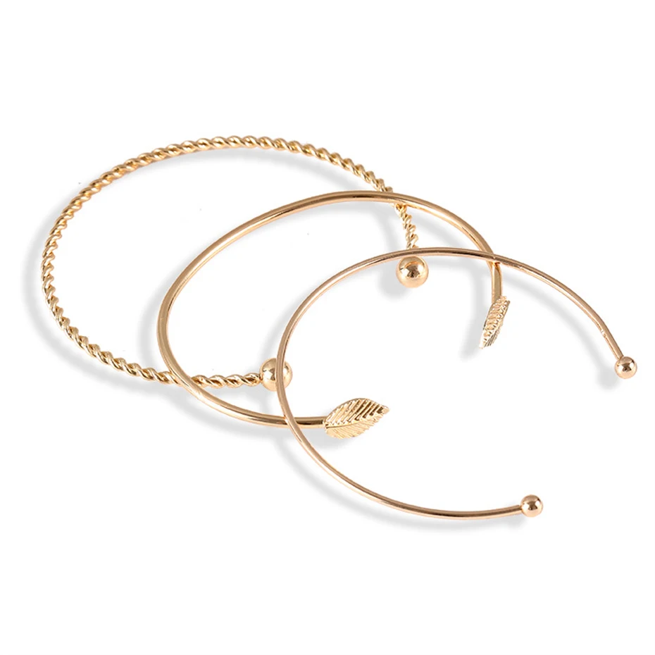 EVERLEAD Bangle Set Fashion Knot simple personality leaf open bracelet fashion bangle Simple Leaf | Украшения и аксессуары