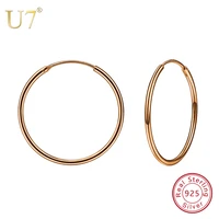 u7 925 sterling silver earrings round circle design hoop earring rose gold color mothers day gifts women jewelry earring sc61