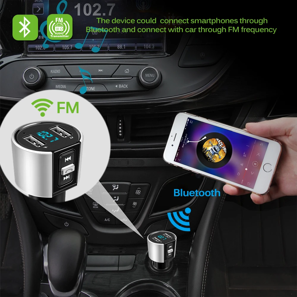 

Bluetooth FM Transmitter Modulator Music Player Car Kit Fast Charging 3.4A Dual USB Car Charger Support U Disk Music Play
