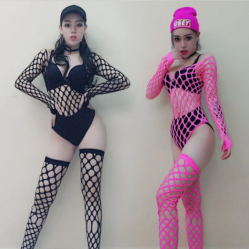 Сексуальный женский черный сетчатый комбинезон для ночного клуба костюмы диджея