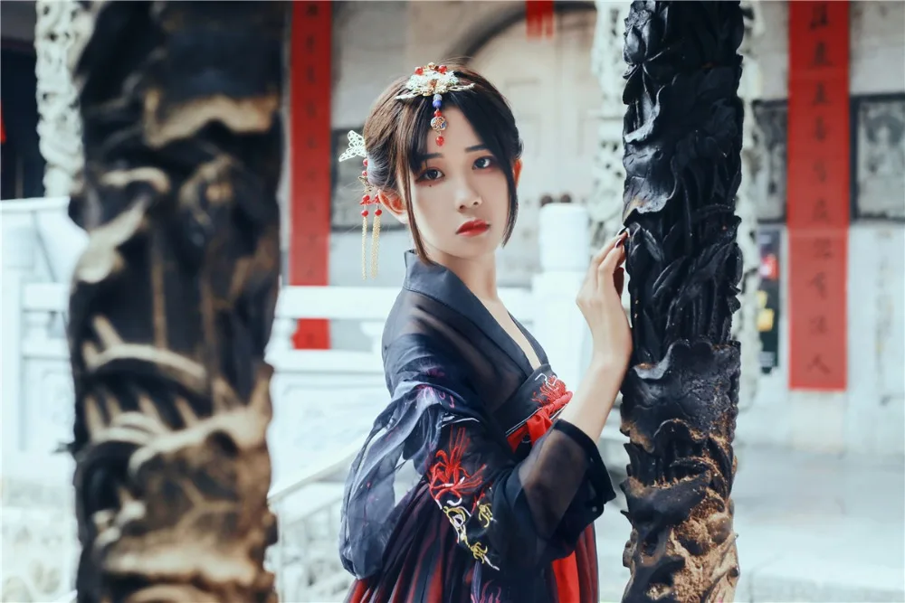 Hanfu черные сценические костюмы, костюм для китайского традиционного танца, костюм для восточных фестивалей, одежда для народных выступлений DC1808