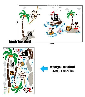 Monkey&ampPirate Ship Cartoon Wall Sticker Mural Vinyl Art Decal Baby Nursery | Дом и сад