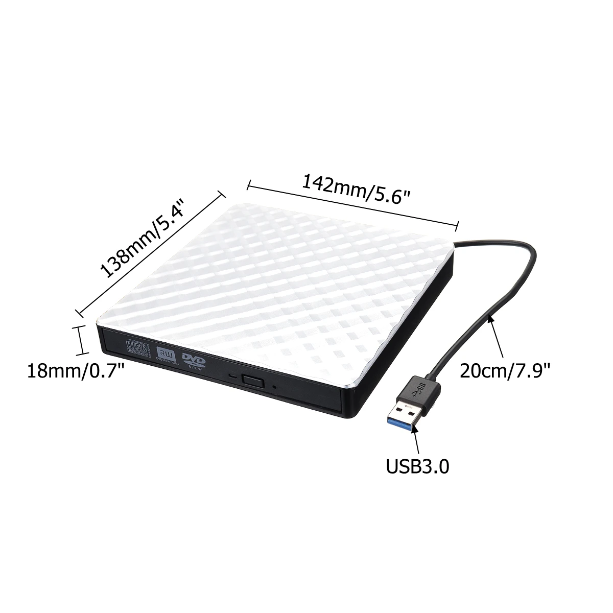 Новый стиль Белый Внешний USB3.0 DVD RW CD писатель Тонкий привод горелки ридер плеер