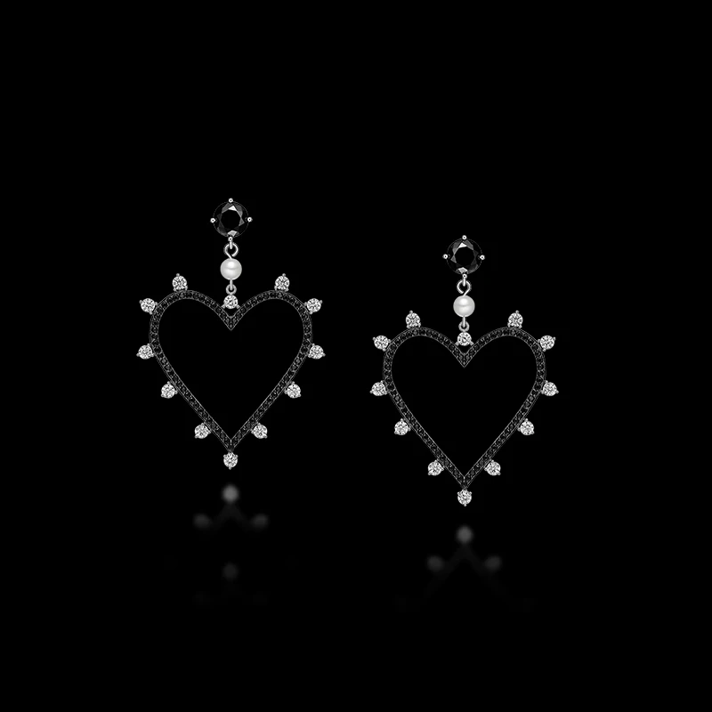 Сердце Циркон Медь Длинные Висячие Серьги Серебряные уха иглы Модные женские