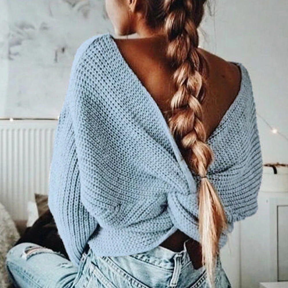 Поясничный свитер сексуальный крест тонкий женский v-образный вырез укороченный