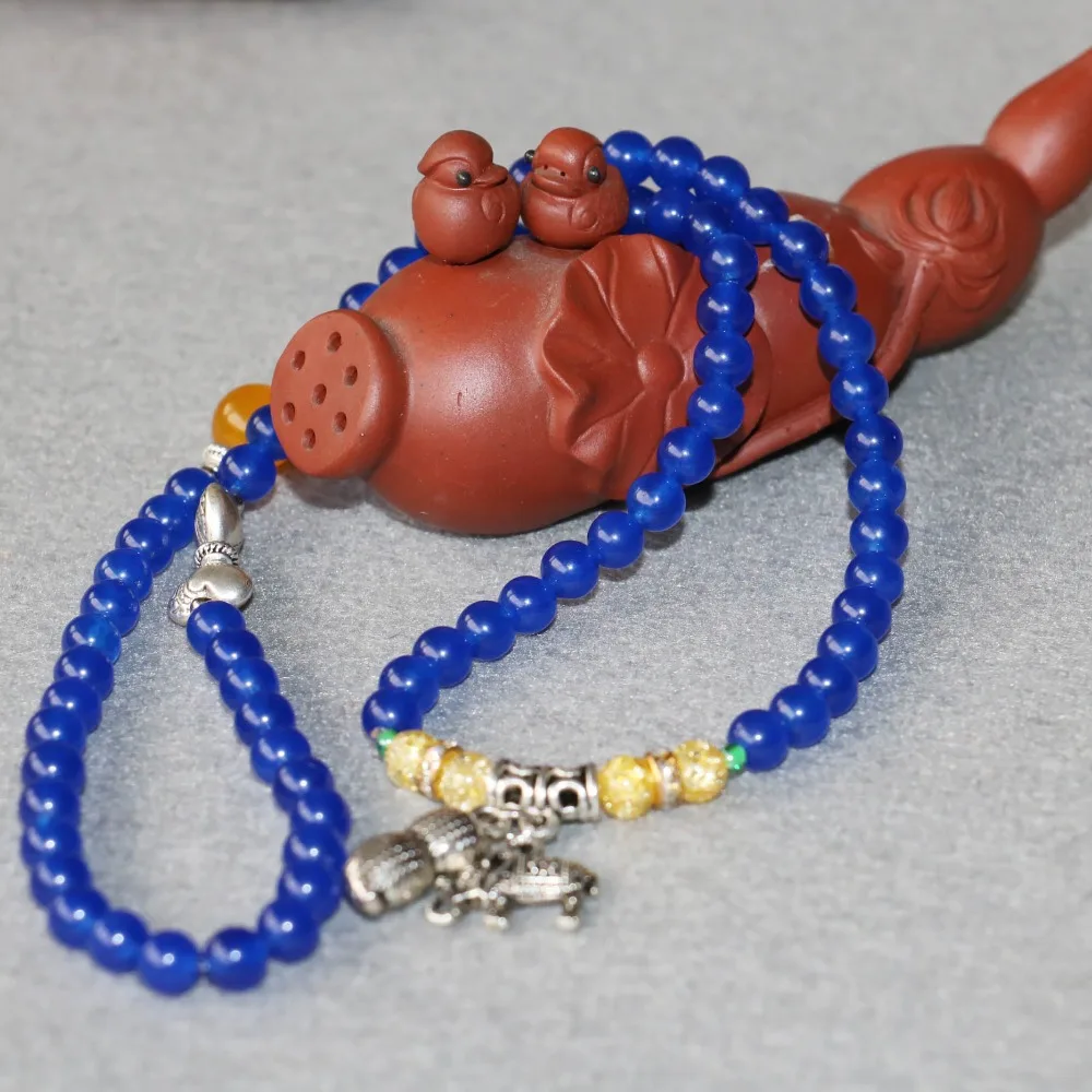 6 мм аксессуар ремесла Синий Халцедон Браслет арахисовый слон Кулон Хрустальный
