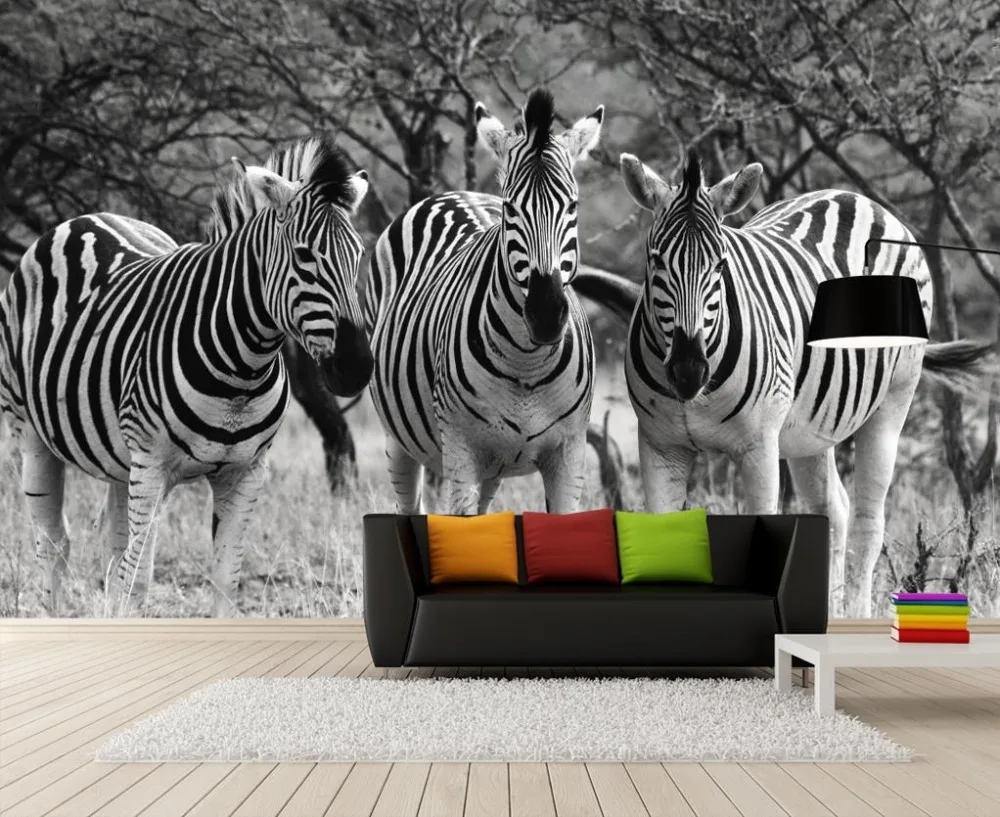 Ретро ностальгические черно белые нетканые 3D фото обои Зебра фон домашний Декор