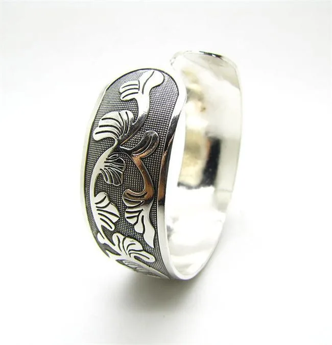 Винтажный Тибетский Браслет манжеты Резной Открытый широкий браслет украшения