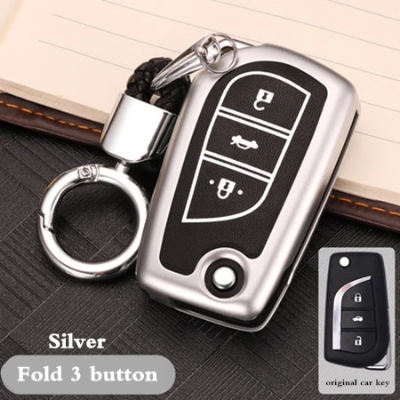 Fold 3 button silver Чехол для ключей для Toyota CHR Auris Corolla Camry Prado Fortuner RAV4 Avensis Verso Yaris Aygo Scion TC IM Hilux - Название цвета: Fold 3 button silver