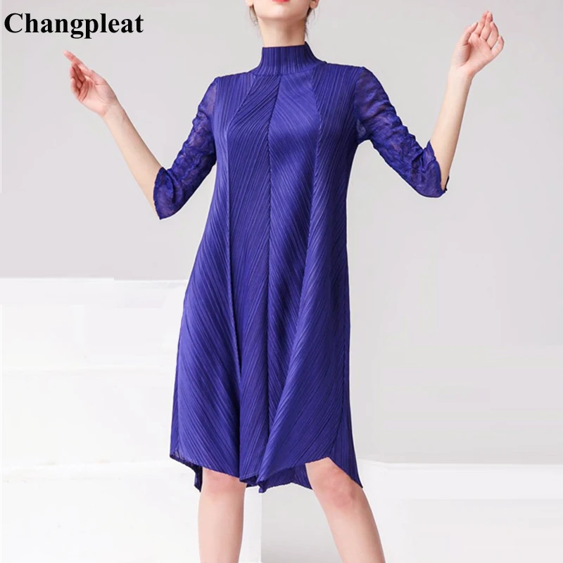 Changpleat 2019 весна лето новые женские платья Miyak плиссированные Модные водолазки