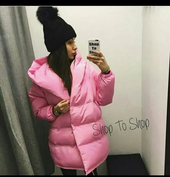 Женское хлопковое пальто длинное однотонное с широкой талией на зиму 2018|women winter