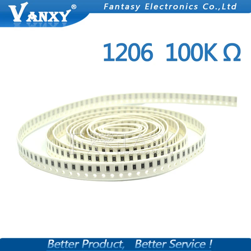 100 шт 1206 SMD резистор 1% 100K ohm Чип 0 25 W 1/4W 104|smd resistor|1206 smd resistorchip resistors |