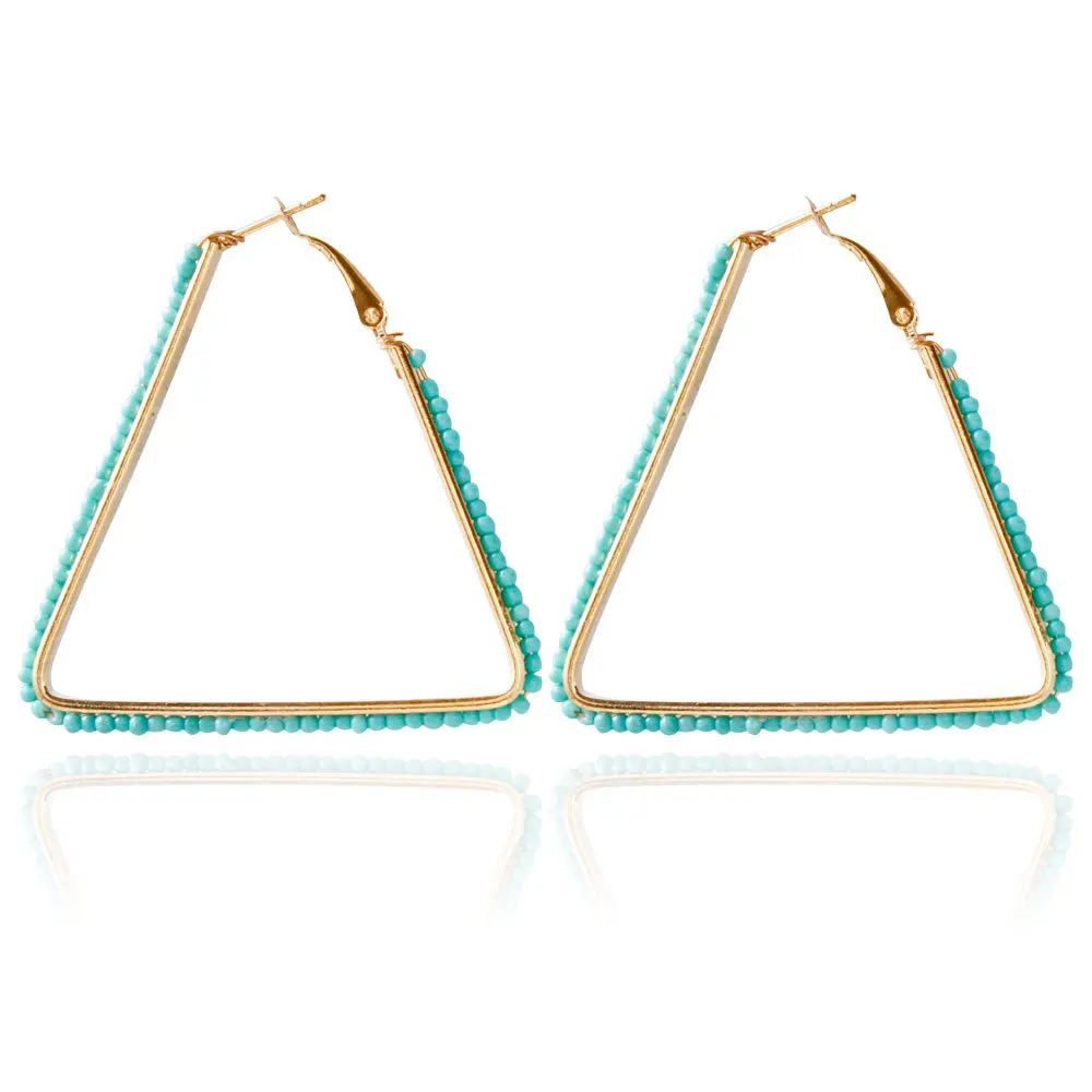 Bohemian Hoop Earrings Fashion Triangle Women Small beads Geometric For Girls Jewelry Wedding Accessories | Украшения и