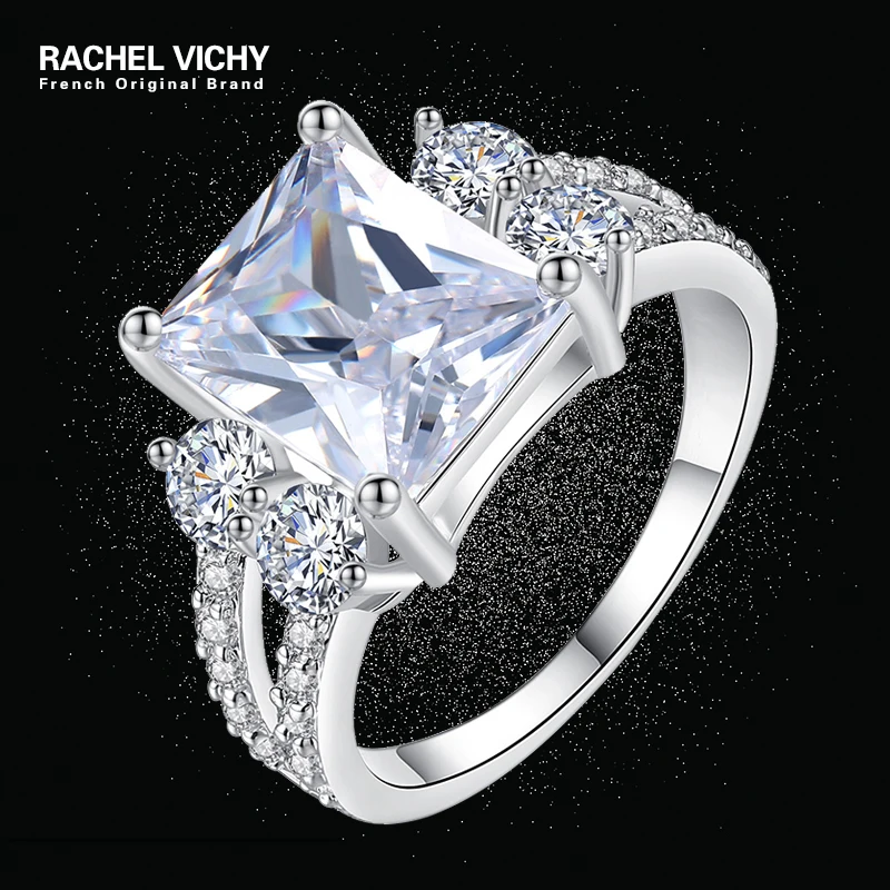 RACHEL VICHY Модные женские большие квадратные циркониевые кольца с проложенными