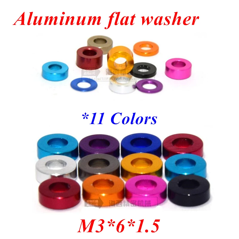 100pcs M3*6*1.5mm Aluminum flat washer m3x6x1.5 Aluminum countersunk gasket Washer meson for RC Parts anodized 11 colors