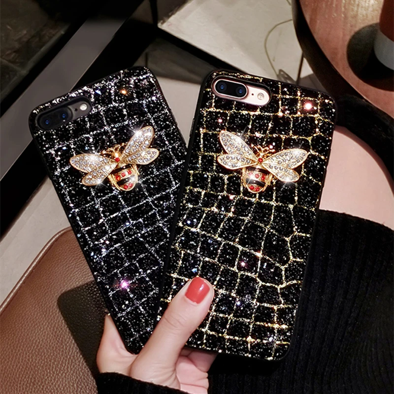 Роскошный бренд bee diamond Блестящий милый мягкий чехол для iphone 5 S 6 7 8 plus X XR