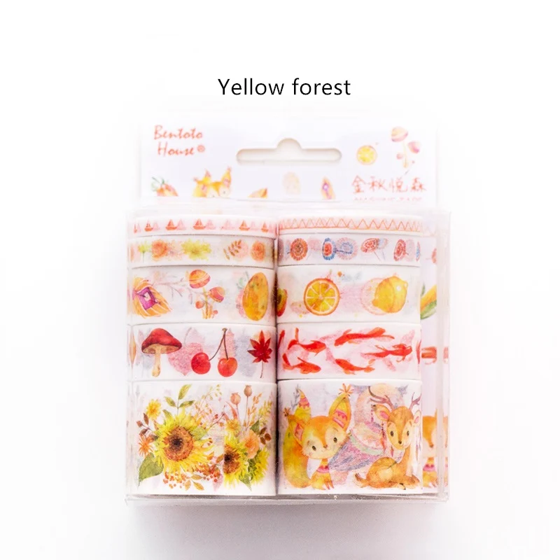 Yellow forest 10 шт. Разноцветные бумажные васи ленты набор фиолетовый синий морской зеленый скотч с изображением растений наклейки с лентами Скрапбукинг Канцелярские товары EJ346 - Цвет: Yellow forest