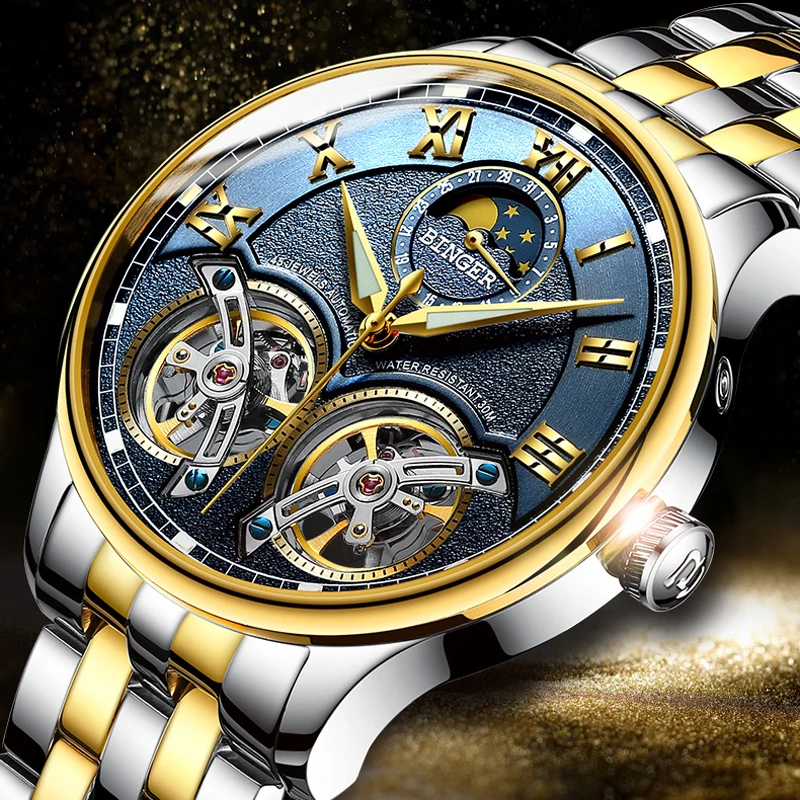 

2019 mechanical watches for men waterproof double Tourbillon Automatic Skeleton watch men luxury Relogio Masculino sport