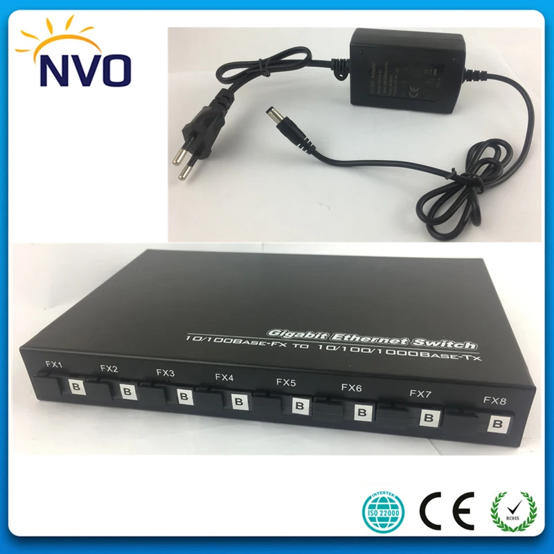 8 100M Optical Fiber B Side Port to 2 1000M RJ45 Electrical Single Gigabit Ethernet Switch Euro Charger | Мобильные телефоны и