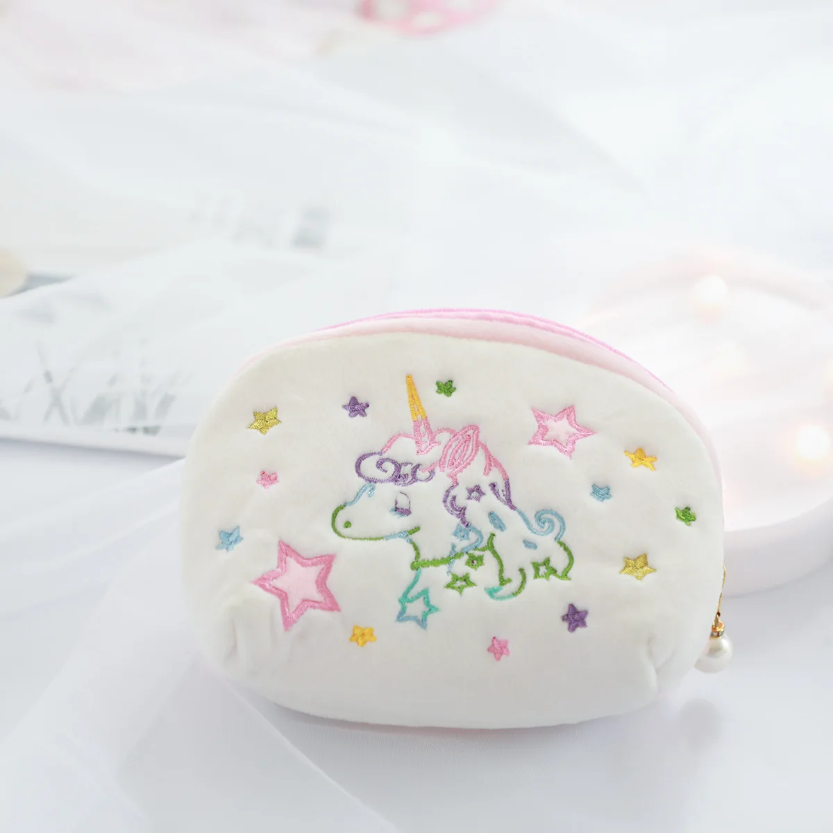 Cosmetic bag Плюшевые кошельки с единорогом и животными; креативные мягкие милые модные мини-косметичка на молнии для девочек; сумка через плечо; Новинка - Цвет: Cosmetic bag
