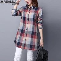 arealna autumn women blouses kimono long sleeve plaid shirt women tops vintage casual blouse cotton linen blusas mujer shirts