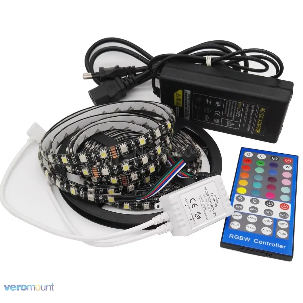 

5050 RGBWW LED Strip Black PCB IP20 IP65 IP67 Waterproof Stripe 12V 5m 60LED/m +40Key RGBW Remote Controller+ DC12V 5A Power Set