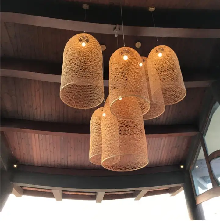 Винтажный бамбуковый художественный подвесной светильник деревянная плетеная