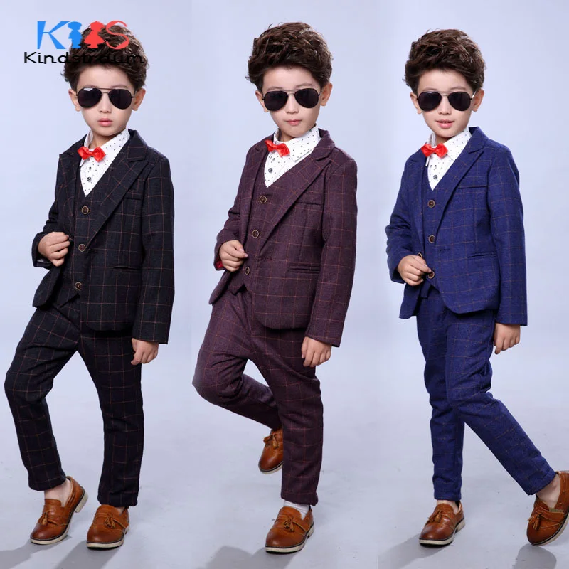 

Kindstraum Boys Wedding Fashion Formal Suits 3pcs Kids Plaid Blazer+Vest+Pant Gentleman Style Children Formal Clothing Set,MC918