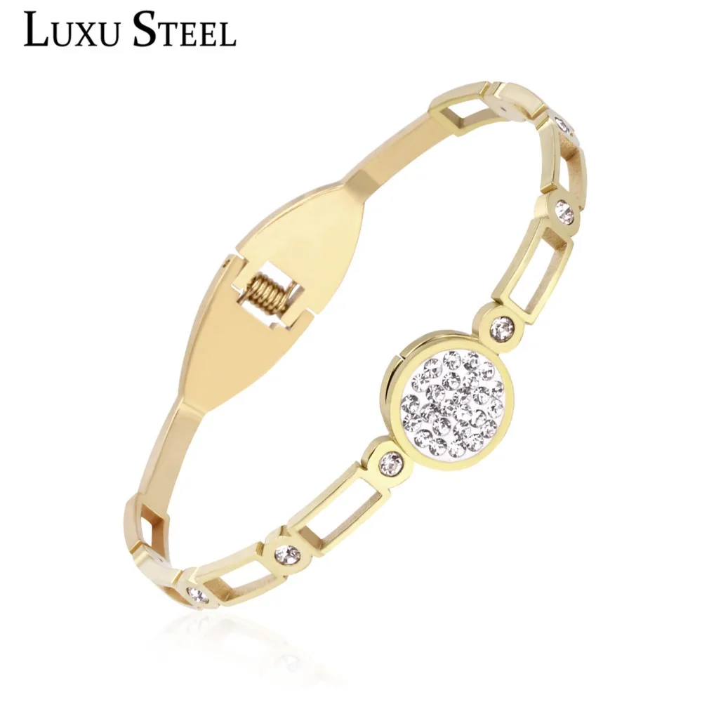 Роскошные золотые браслеты-манжеты mujer pulseras из нержавеющей стали круглые