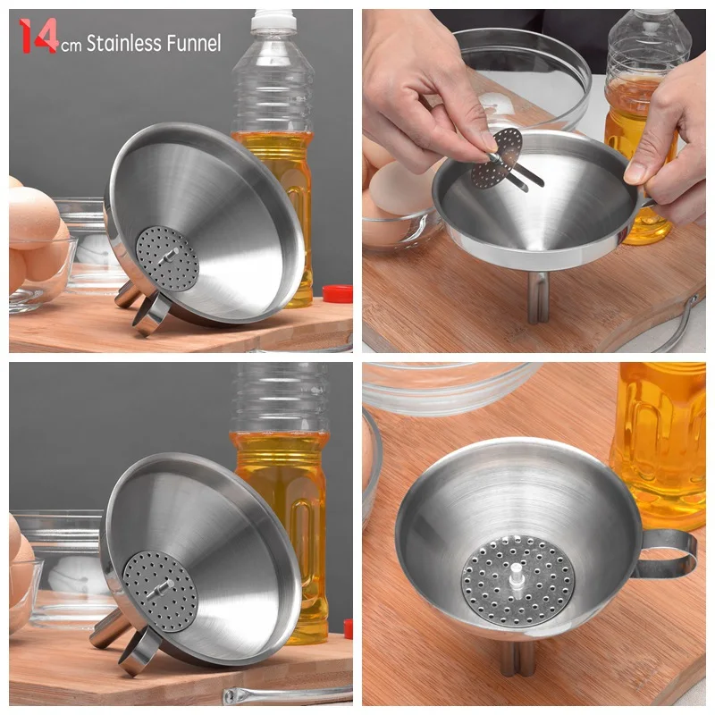 Durable Funnel Stainless Steel Kitchen Oil Honey with Detachable Strainer/Filter Canning Liquid Powder Funnel Removable