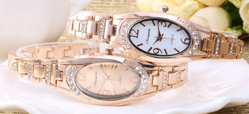 2017 Роскошные наручные Часы женское платье кварцевые часы из розового золота