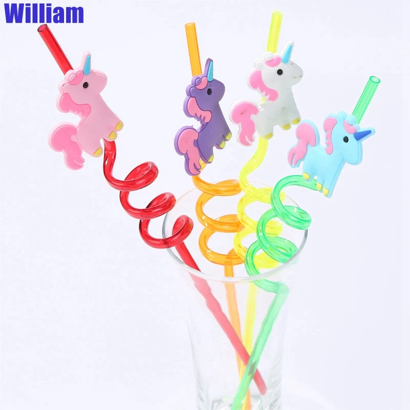 

4pcs/set New Unicorn Drinking Straws Cartoon Disposable Plastic Tableware Festive Party Decorations Supplies