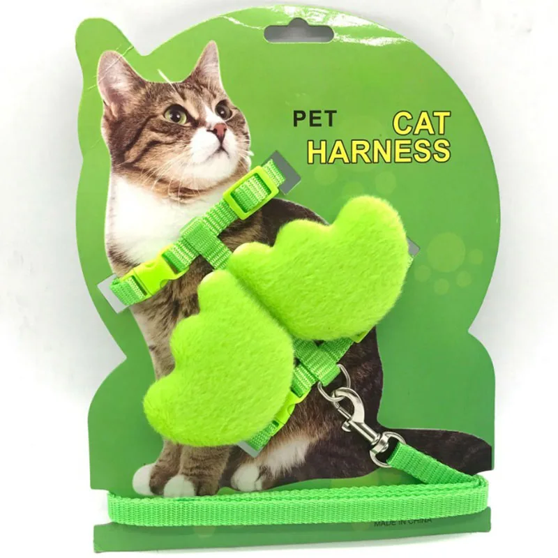 Green Cat leash Товары для домашних животных, поводки для кошек, ошейники, поводки для котов, крылья ангела, ошейник для кошек, нейлоновый ошейник для маленьких собак и поводок, поводок - Цвет: Green Cat leash