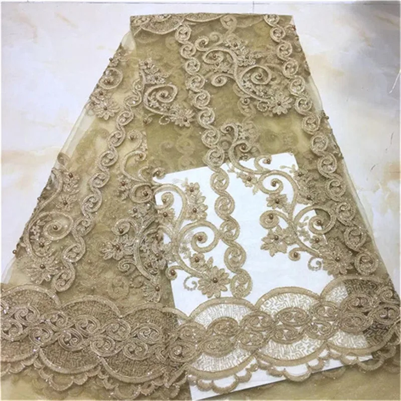 Женская серая кружевная ткань вышивка блестками бисером французская 5 ярдов