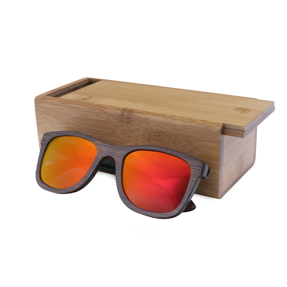 BerWer Bamboo солнцезащитные очки мужские высокого качества UV400 Защита Модные бамбуковые солнцезащитные очки женские дизайнерские очки - Цвет линз: red lens with case